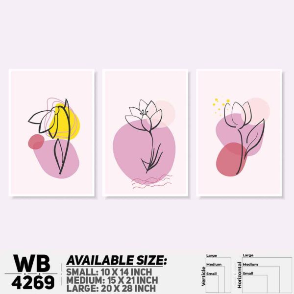 DDecorator Flower & Leaf Abstract Art (Set of 3) Wall Decoration And Home Decoration PVC Wall Board And Wall Canvas - WB4269