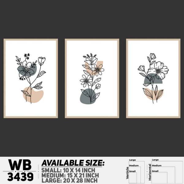 DDecorator Flower And Leaf ArtWork (Set of 3) Wall Decoration And Home Decoration PVC Wall Board And Wall Canvas - WB3439