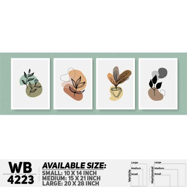 DDecorator Flower & Leaf Abstract Art (Set of 4) Wall Decoration And Home Decoration PVC Wall Board And Wall Canvas - WB4223