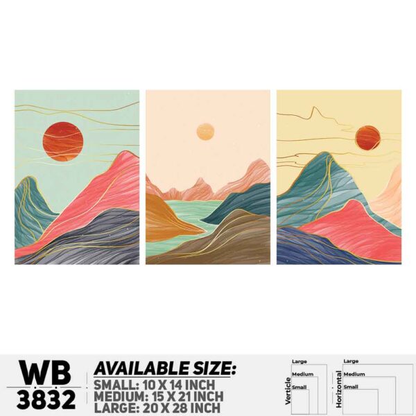 DDecorator Landscape Horizon Art (Set of 3) Wall Decoration And Home Decoration PVC Wall Board And Wall Canvas - WB3832