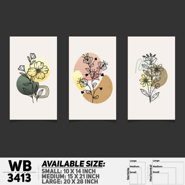 DDecorator Flower And Leaf ArtWork (Set of 3) Wall Decoration And Home Decoration PVC Wall Board And Wall Canvas - WB3413
