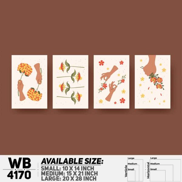 DDecorator Flower & Leaf Abstract Art (Set of 4) Wall Decoration And Home Decoration PVC Wall Board And Wall Canvas - WB4170