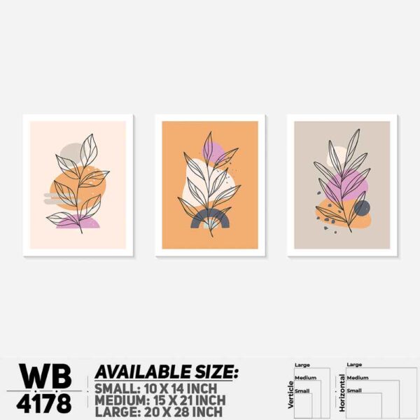 DDecorator Flower & Leaf Abstract Art (Set of 3) Wall Decoration And Home Decoration PVC Wall Board And Wall Canvas - WB4178