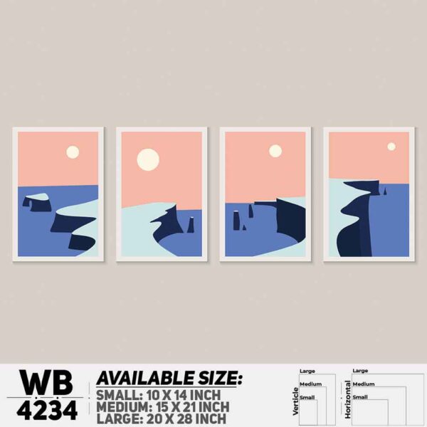 DDecorator Landscape & Horizon Design (Set of 4) Wall Decoration And Home Decoration PVC Wall Board And Wall Canvas - WB4234
