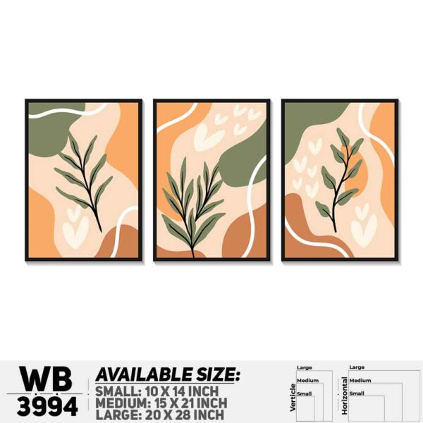 DDecorator Flower & Leaf Abstract Art (Set of 3) Wall Decoration And Home Decoration PVC Wall Board And Wall Canvas - WB3994
