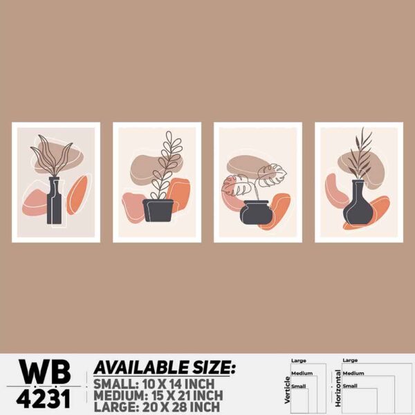 DDecorator Flower & Leaf With Vase (Set of 4) Wall Decoration And Home Decoration PVC Wall Board And Wall Canvas - WB4231