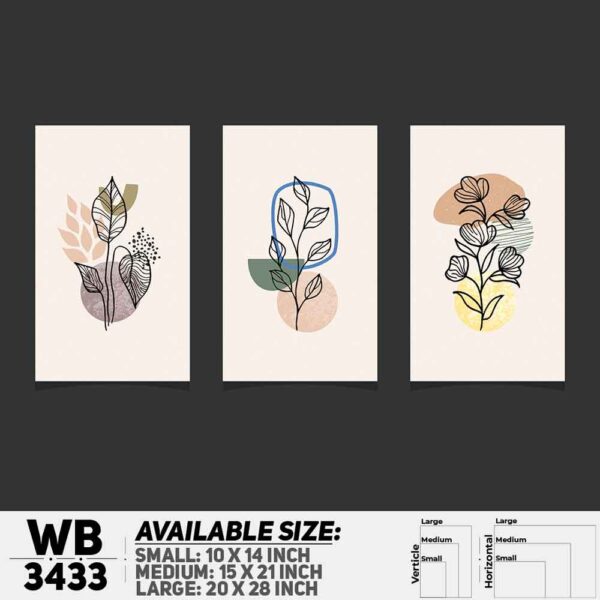 DDecorator Flower And Leaf ArtWork (Set of 3) Wall Decoration And Home Decoration PVC Wall Board And Wall Canvas - WB3433