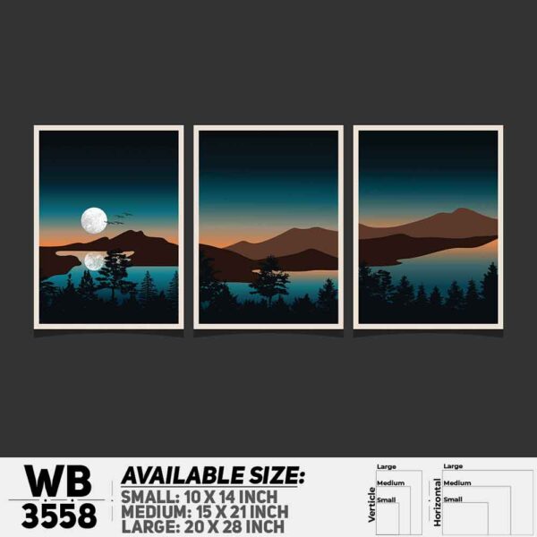 DDecorator Landscape Horizon Art (Set of 3) Wall Decoration And Home Decoration PVC Wall Board And Wall Canvas - WB3558