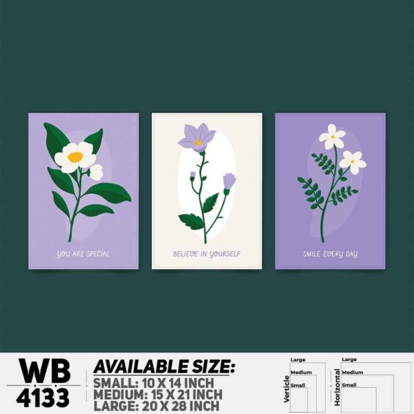 DDecorator Flower & Leaf Abstract Art (Set of 3) Wall Decoration And Home Decoration PVC Wall Board And Wall Canvas - WB4133