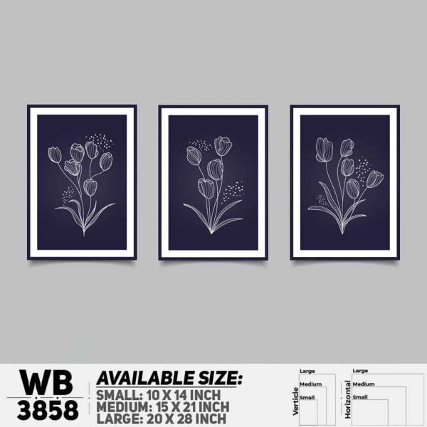 DDecorator Flower And Leaf ArtWork (Set of 3) Wall Decoration And Home Decoration PVC Wall Board And Wall Canvas - WB3858