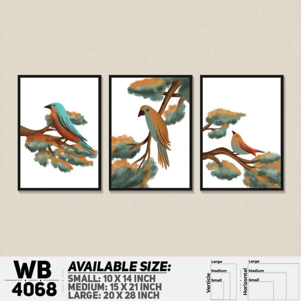 DDecorator Digital Painted Bird Abstract Art (Set of 3) Wall Decoration And Home Decoration PVC Wall Board And Wall Canvas - WB4068