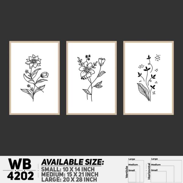 DDecorator Flower & Leaf Line Art (Set of 3) Wall Decoration And Home Decoration PVC Wall Board And Wall Canvas - WB4202