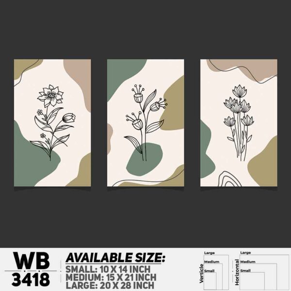 DDecorator Flower And Leaf ArtWork (Set of 3) Wall Decoration And Home Decoration PVC Wall Board And Wall Canvas - WB3418