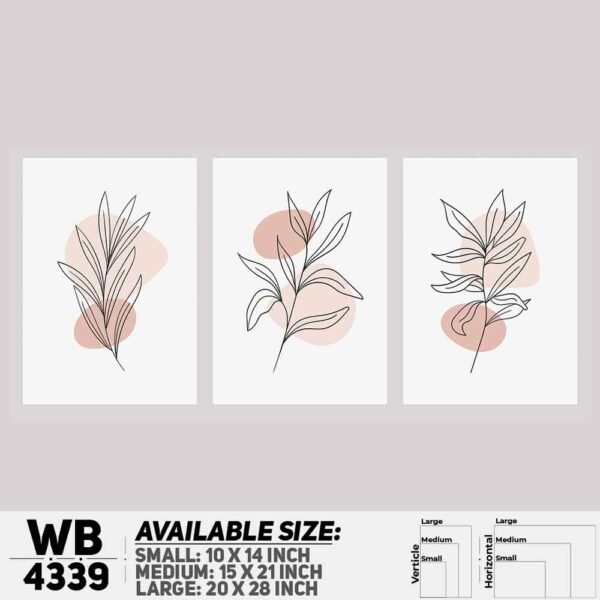 DDecorator Flower & Leaf Abstract Art (Set of 3) Wall Decoration And Home Decoration PVC Wall Board And Wall Canvas - WB4339