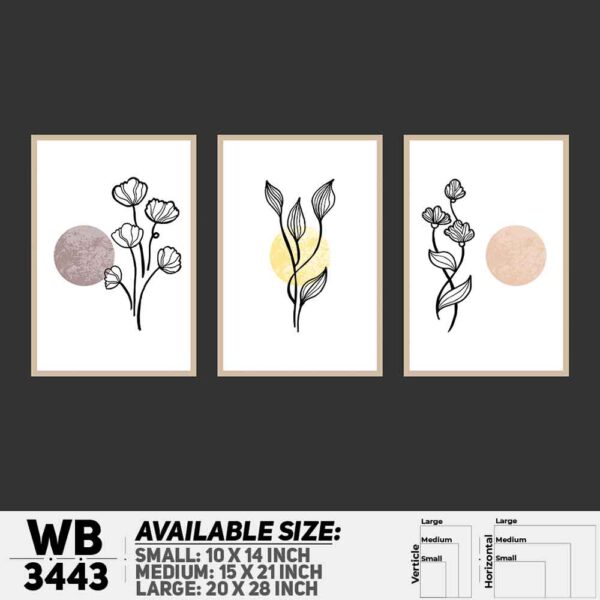 DDecorator Flower And Leaf ArtWork (Set of 3) Wall Decoration And Home Decoration PVC Wall Board And Wall Canvas - WB3443