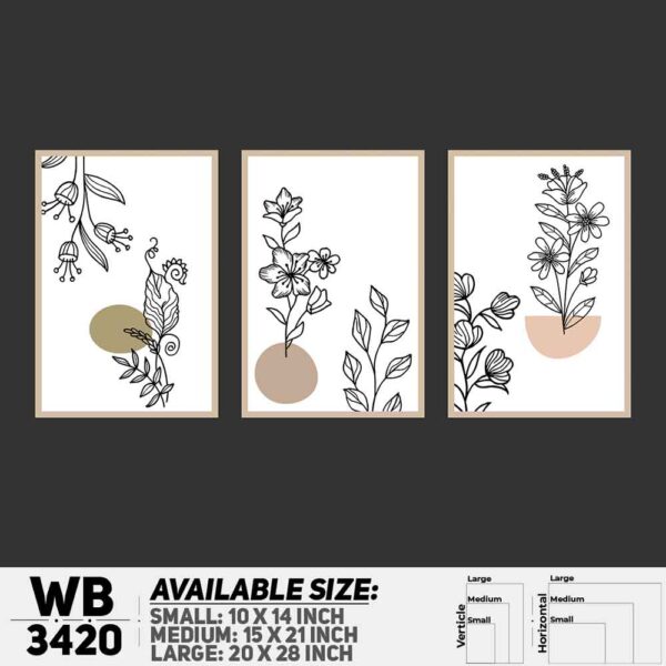 DDecorator Flower And Leaf ArtWork (Set of 3) Wall Decoration And Home Decoration PVC Wall Board And Wall Canvas - WB3420