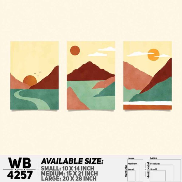 DDecorator Landscape & Horizon Design (Set of 3) Wall Decoration And Home Decoration PVC Wall Board And Wall Canvas - WB4257