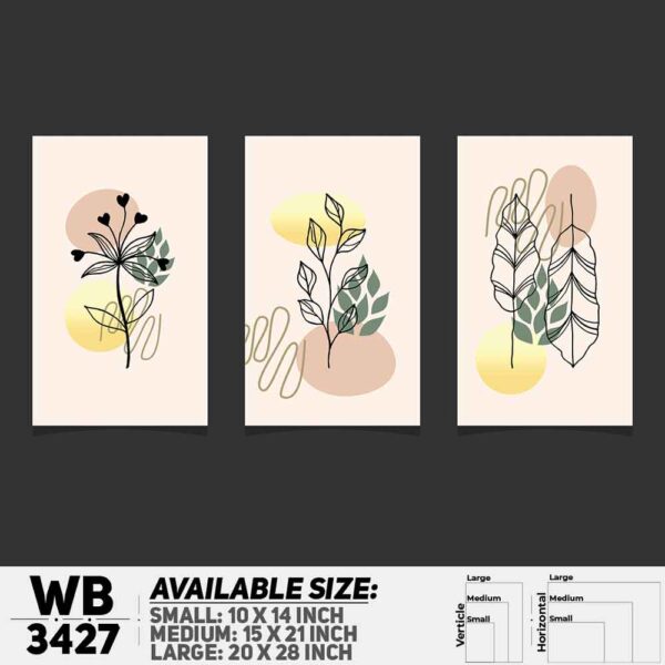 DDecorator Flower And Leaf ArtWork (Set of 3) Wall Decoration And Home Decoration PVC Wall Board And Wall Canvas - WB3427