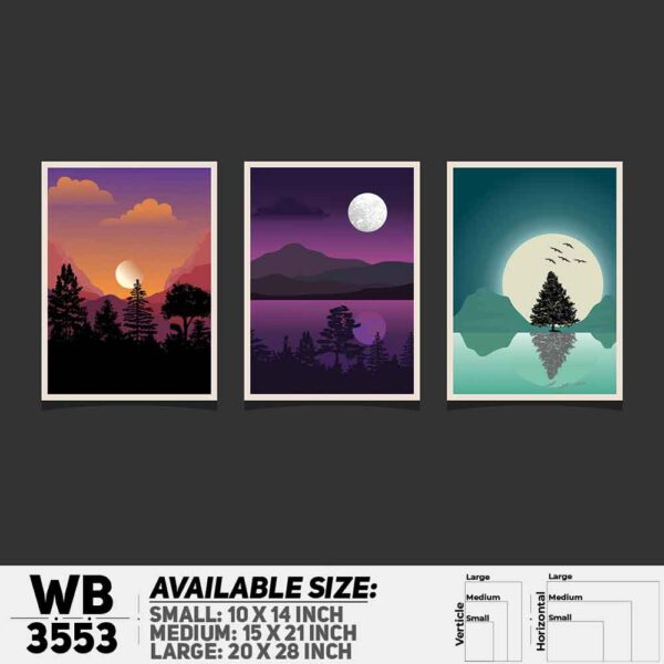 DDecorator Landscape Horizon Art (Set of 3) Wall Decoration And Home Decoration PVC Wall Board And Wall Canvas - WB3553