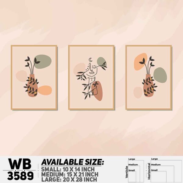 DDecorator Leaf & Line Art ArtWork (Set of 3) Wall Decoration And Home Decoration PVC Wall Board And Wall Canvas - WB3589