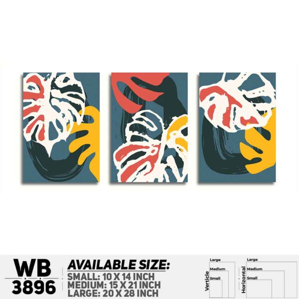 DDecorator Flower And Leaf ArtWork (Set of 3) Wall Decoration And Home Decoration PVC Wall Board And Wall Canvas - WB3896