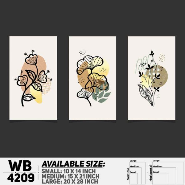 DDecorator Flower & Leaf Line Art (Set of 3) Wall Decoration And Home Decoration PVC Wall Board And Wall Canvas - WB4209