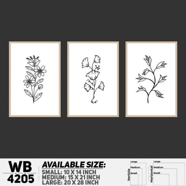 DDecorator Flower & Leaf Line Art (Set of 3) Wall Decoration And Home Decoration PVC Wall Board And Wall Canvas - WB4205