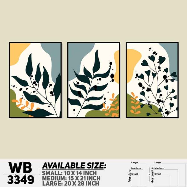 DDecorator Flower And Leaf ArtWork (Set of 3) Wall Decoration And Home Decoration PVC Wall Board And Wall Canvas - WB3349