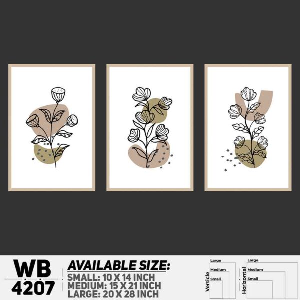 DDecorator Flower & Leaf Line Art (Set of 3) Wall Decoration And Home Decoration PVC Wall Board And Wall Canvas - WB4207