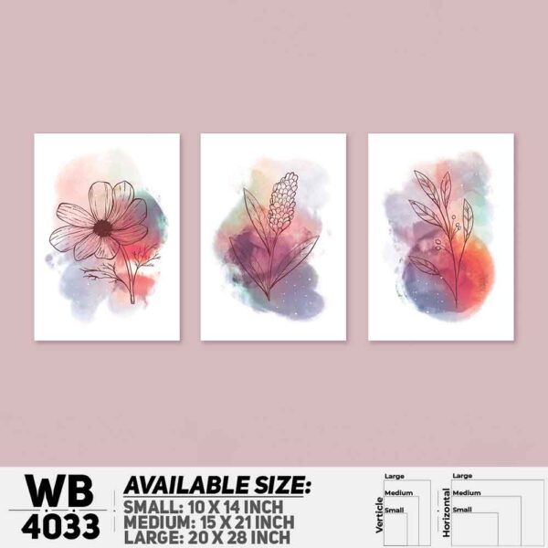 DDecorator Water Painting Flower & Leaf (Set of 3) Wall Decoration And Home Decoration PVC Wall Board And Wall Canvas - WB4033