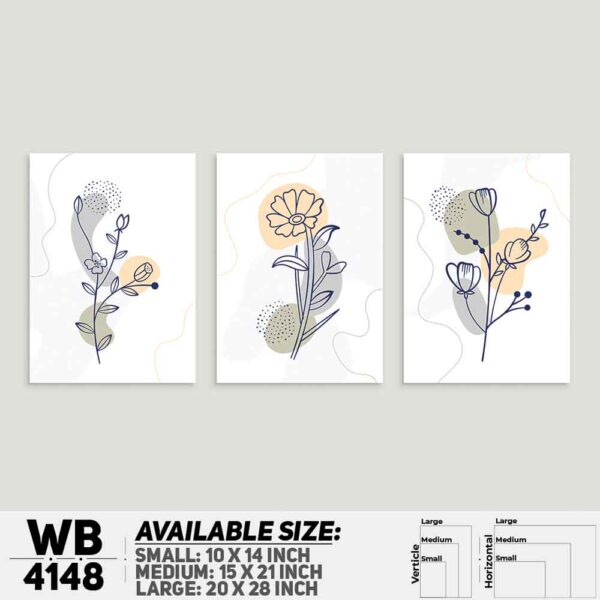DDecorator Flower & Leaf Abstract Art (Set of 3) Wall Decoration And Home Decoration PVC Wall Board And Wall Canvas - WB4148