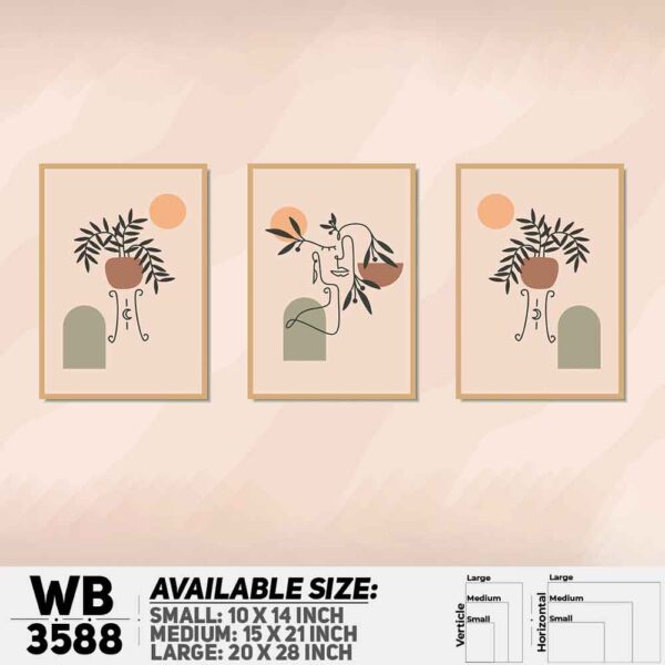 DDecorator Leaf & Line Art ArtWork (Set of 3) Wall Decoration And Home Decoration PVC Wall Board And Wall Canvas - WB3588
