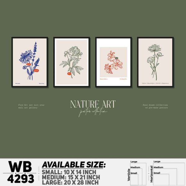 DDecorator Flower & Leaf Typography Art (Set of 4) Wall Decoration And Home Decoration PVC Wall Board And Wall Canvas - WB4293
