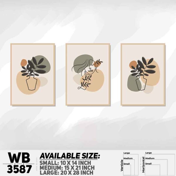 DDecorator Leaf & Line Art ArtWork (Set of 3) Wall Decoration And Home Decoration PVC Wall Board And Wall Canvas - WB3587