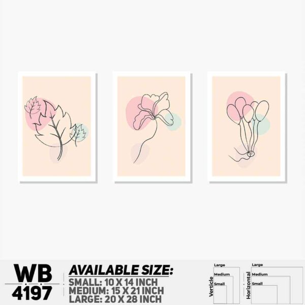 DDecorator Flower & Leaf Abstract Art (Set of 3) Wall Decoration And Home Decoration PVC Wall Board And Wall Canvas - WB4197