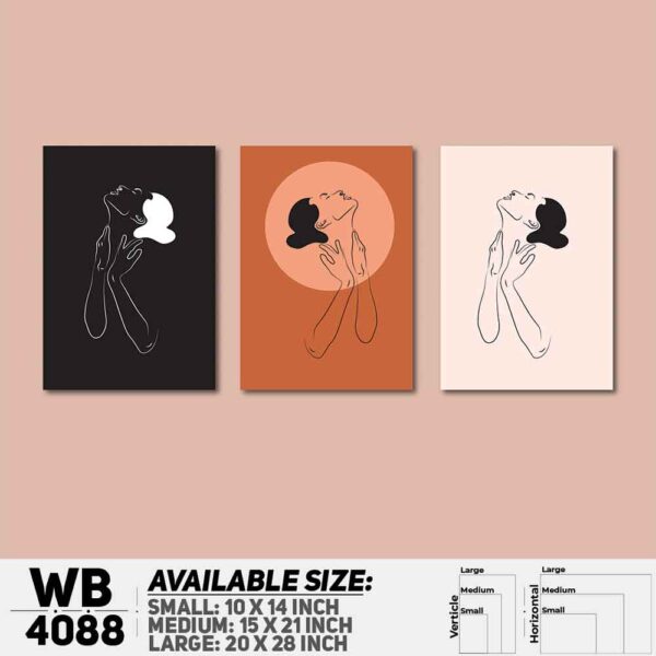 DDecorator Portrait Style Line Art Girl (Set of 3) Wall Decoration And Home Decoration PVC Wall Board And Wall Canvas - WB4088