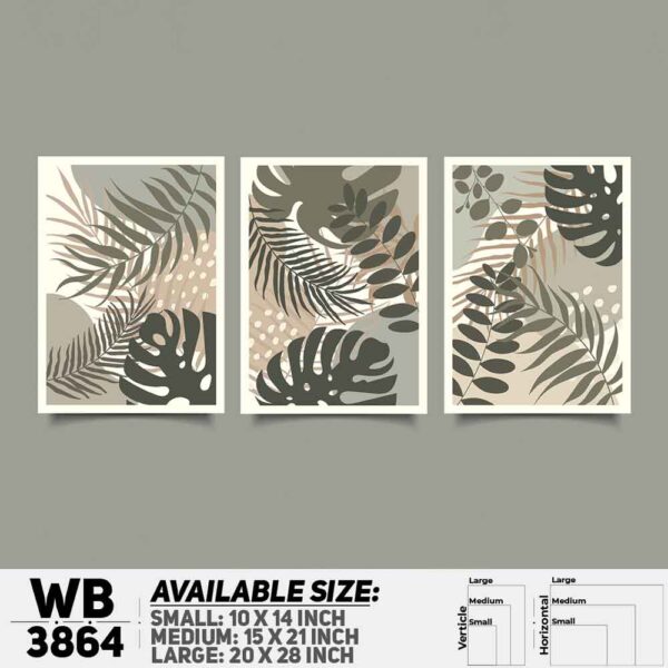 DDecorator Flower And Leaf ArtWork (Set of 3) Wall Decoration And Home Decoration PVC Wall Board And Wall Canvas - WB3864