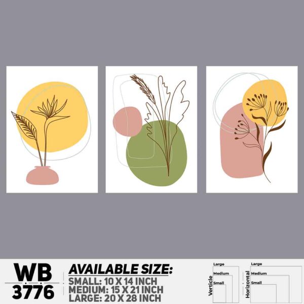 DDecorator Flower And Leaf ArtWork (Set of 3) Wall Decoration And Home Decoration PVC Wall Board And Wall Canvas - WB3776