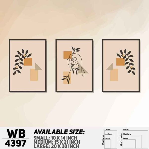 DDecorator Line Art Flowe & Leaf (Set of 3) Wall Decoration And Home Decoration PVC Wall Board And Wall Canvas - WB4397