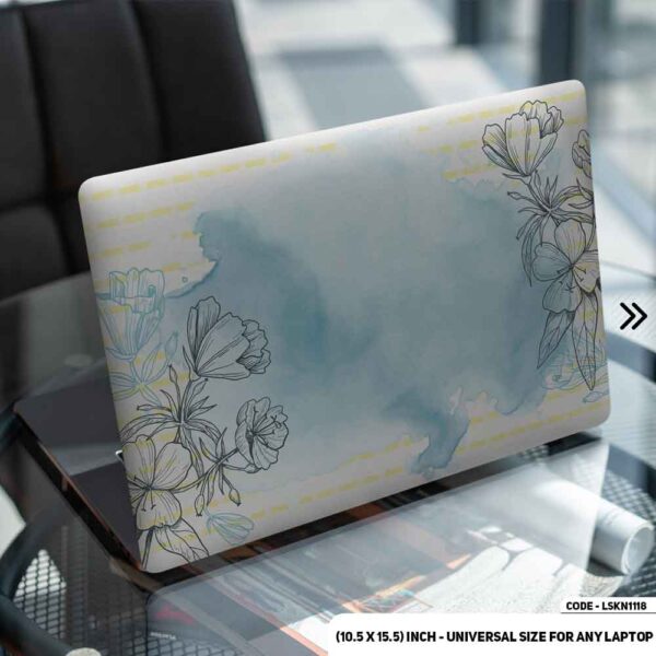 Flower Pattern Floral Design Blue Matte Finished Removable Waterproof Laptop Sticker & Laptop Skin (Including FREE Accessories) - LSKN1118 - DDecorator