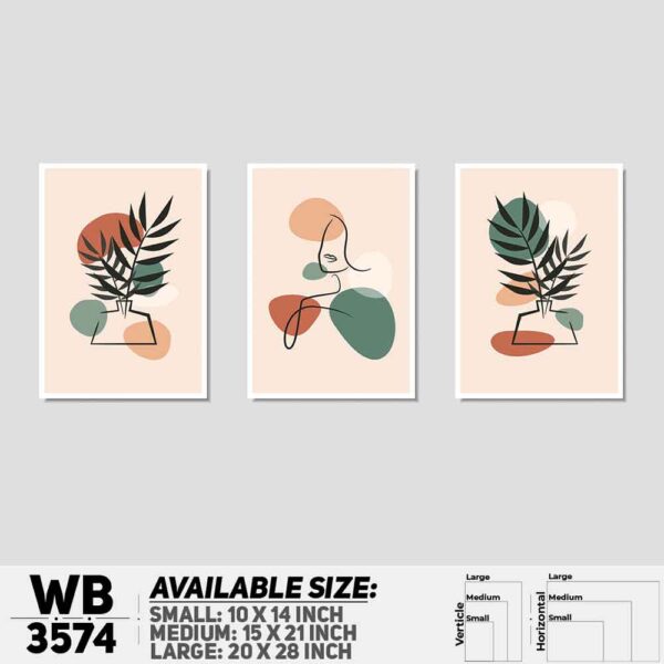 DDecorator Flower And Leaf Line Art ArtWork (Set of 3) Wall Decoration And Home Decoration PVC Wall Board And Wall Canvas - WB3574