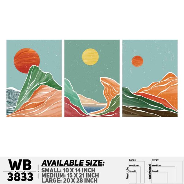 DDecorator Landscape Horizon Art (Set of 3) Wall Decoration And Home Decoration PVC Wall Board And Wall Canvas - WB3833