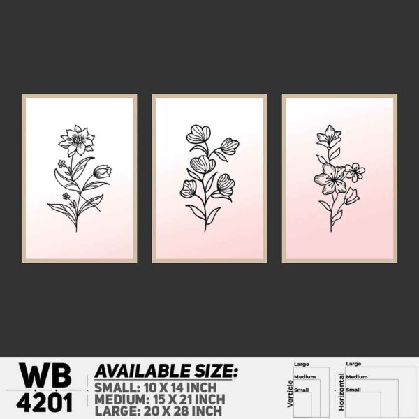 DDecorator Flower & Leaf Line Art (Set of 3) Wall Decoration And Home Decoration PVC Wall Board And Wall Canvas - WB4201