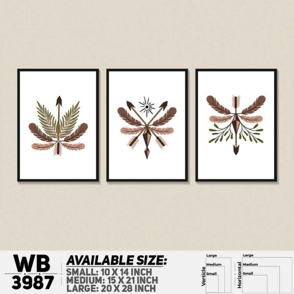 DDecorator Flower & Feather Abstract Art (Set of 3) Wall Decoration And Home Decoration PVC Wall Board And Wall Canvas - WB3987