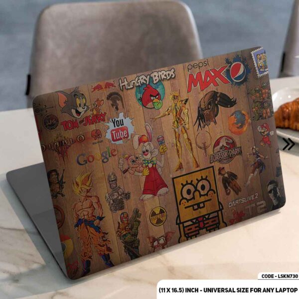 Wooden Texture With Cartoon Logo Matte Finished Removable Waterproof Laptop Sticker & Laptop Skin (Including FREE Accessories) - LSKN730 - DDecorator