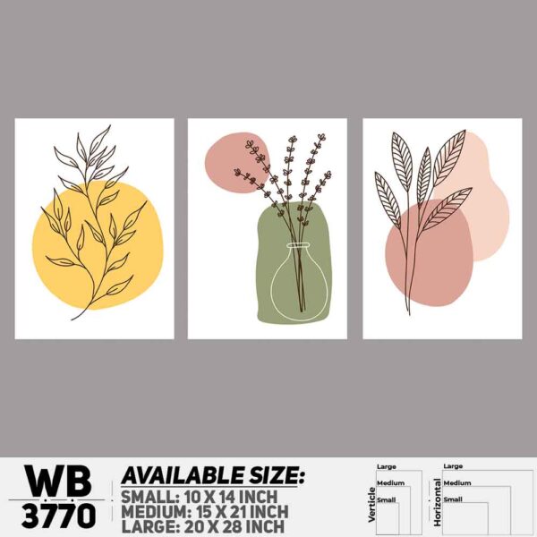 DDecorator Flower And Leaf ArtWork (Set of 3) Wall Decoration And Home Decoration PVC Wall Board And Wall Canvas - WB3770