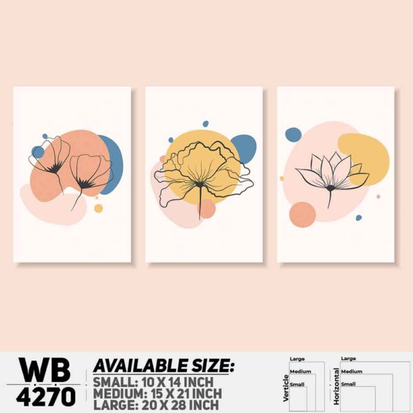 DDecorator Flower & Leaf Abstract Art (Set of 3) Wall Decoration And Home Decoration PVC Wall Board And Wall Canvas - WB4270