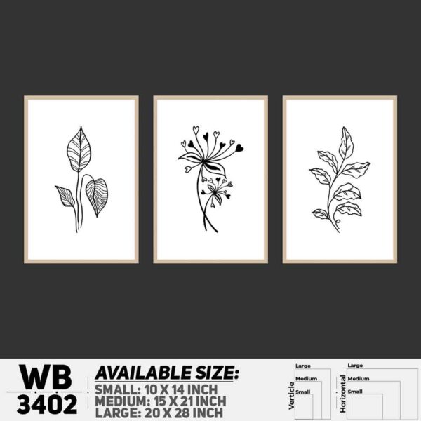 DDecorator Flower And Leaf ArtWork (Set of 3) Wall Decoration And Home Decoration PVC Wall Board And Wall Canvas - WB3402