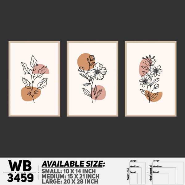 DDecorator Flower And Leaf ArtWork (Set of 3) Wall Decoration And Home Decoration PVC Wall Board And Wall Canvas - WB3459