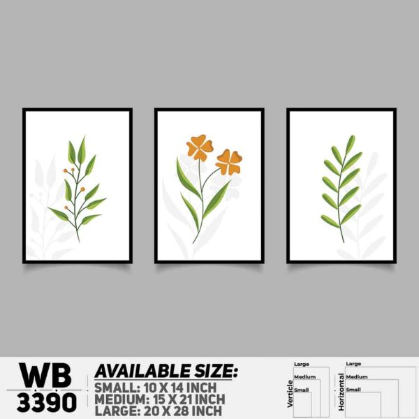 DDecorator Flower And Leaf ArtWork (Set of 3) Wall Decoration And Home Decoration PVC Wall Board And Wall Canvas - WB3390